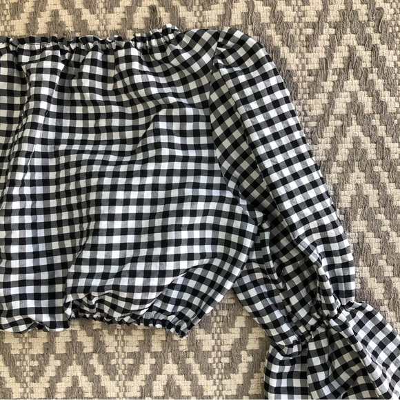 Topshop black and white gingham flute sleeve cropped top size - Picture 12 of 13